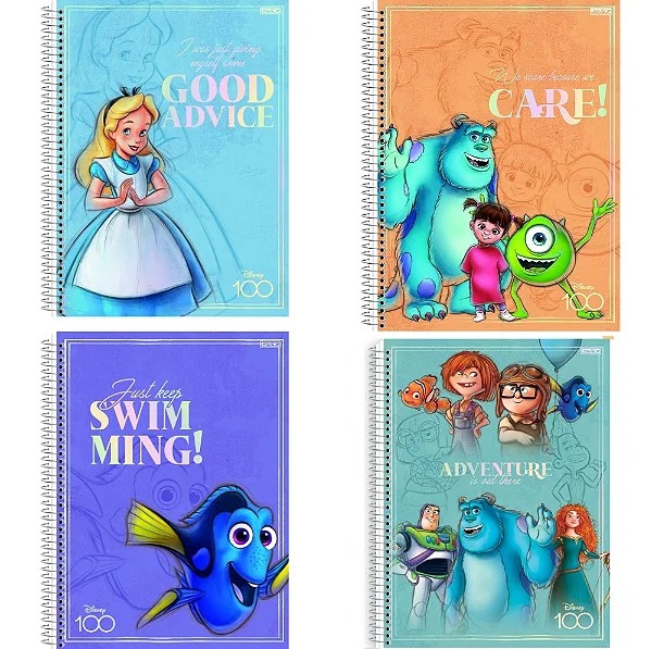 Caderno Univ. Espiral Capa Dura 80fls 1 Mat. Disney 100