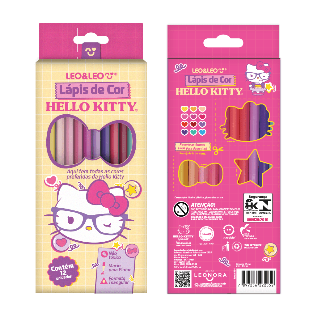 LÁPIS DE COR HELLO KITTY 12 CORES TRIANGULAR LEO E LEO - Loja Barretos ...